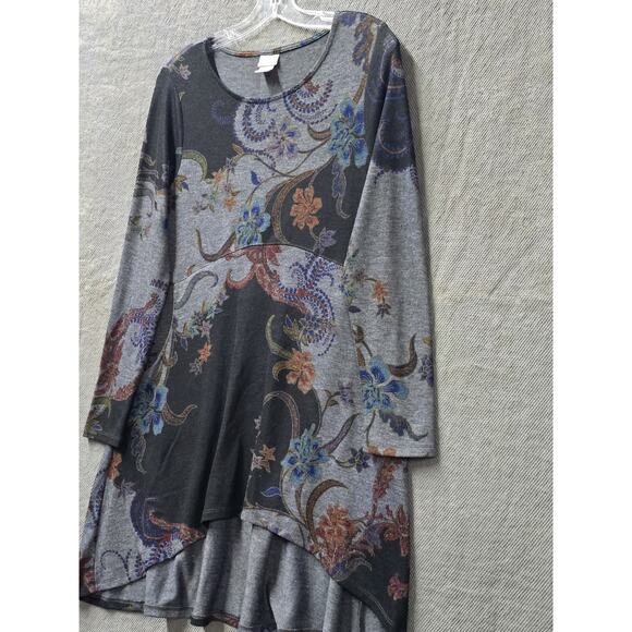 Chico's Women Floral Long Sleeve Soft Button Accent Multicolor Tunic Size Small - Picture 2 of 6